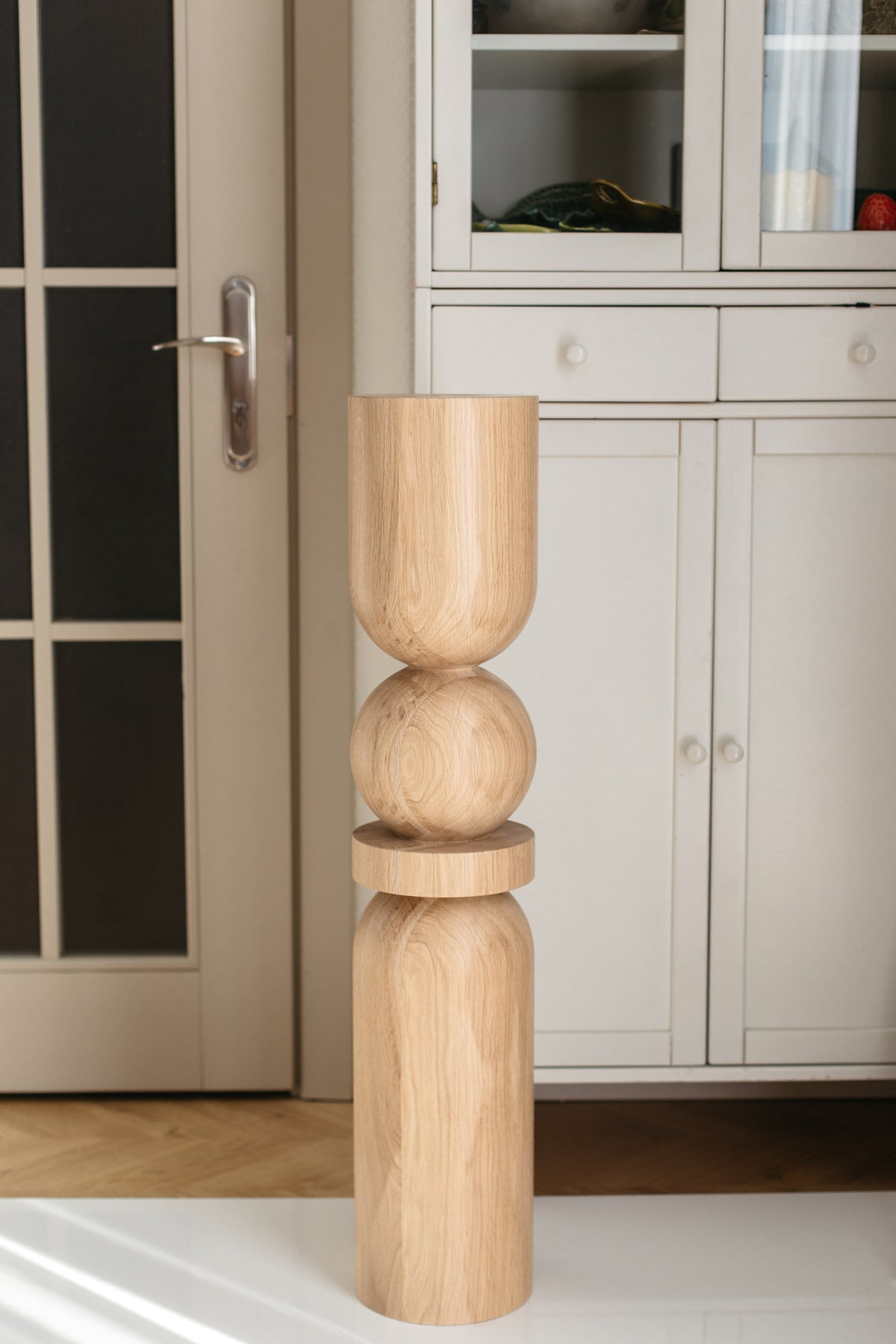 Wooden Table & Kitchen Island Leg with Center Sphere – Handmade, H900 mm