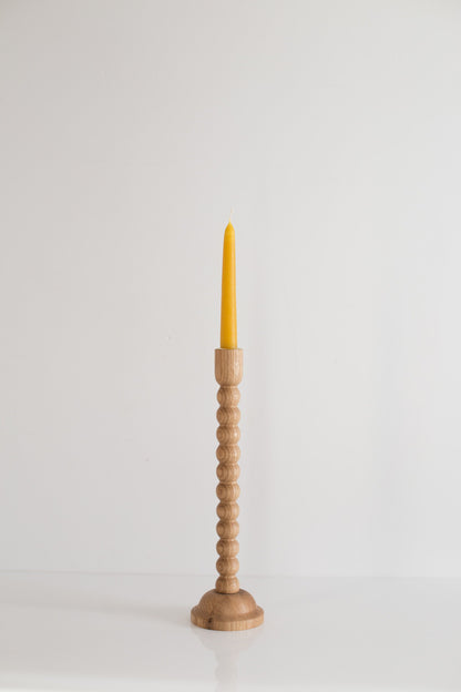 Lot de 2 bougeoirs en chêne tournés à la main – Design bulle