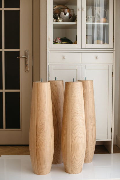 Lot de 4 pieds de table en chêne massif – Pieds de table à manger ovales en bois 736 mm