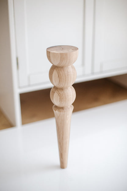 Pieds de meuble coniques en bois avec double boule décorative – Modèle tourné, H350 mm