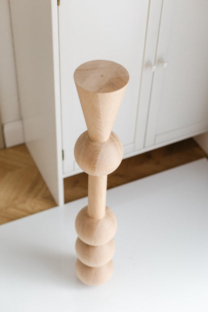 Pied de meuble en bois tourné avec quatre sphères décoratives – Support de table, H760 mm