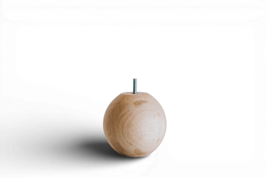 Pied de meuble tourné en bois rond avec détail sphérique – Design tourné au tour, H110 mm
