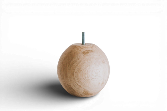 Pied de meuble rond tourné en bois avec détail sphère boule – Design tourné au tour, H130 mm