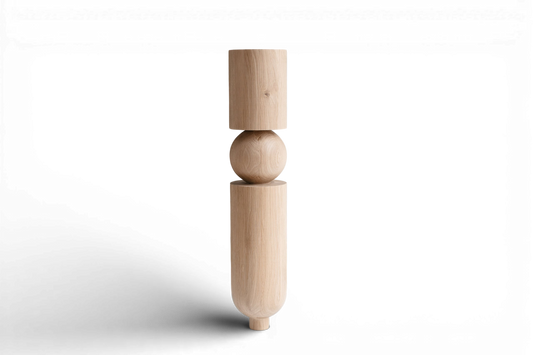 Pied de table et de bar en bois avec sphère arrondie – Tourné, H690 mm