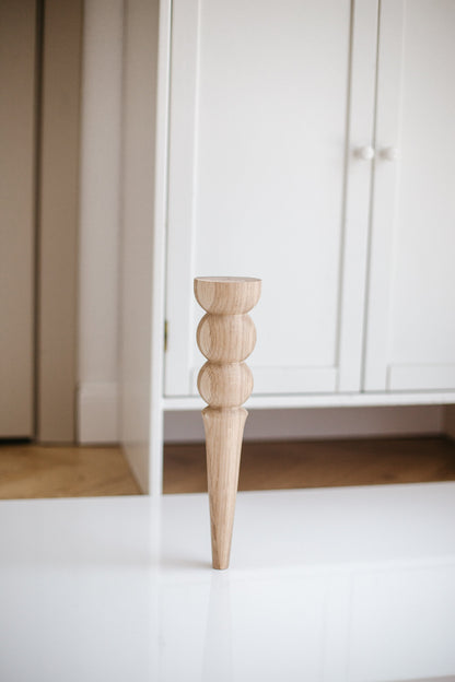 Pieds de meuble coniques en bois avec double boule décorative – Modèle tourné, H350 mm