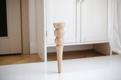 Pieds de meuble coniques en bois avec double boule décorative – Modèle tourné, H350 mm