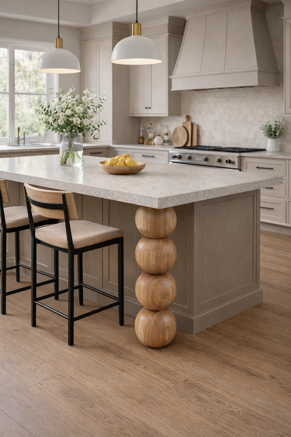 Pied de meuble en bois avec quatre sphères décoratives – Tourné, H670 mm