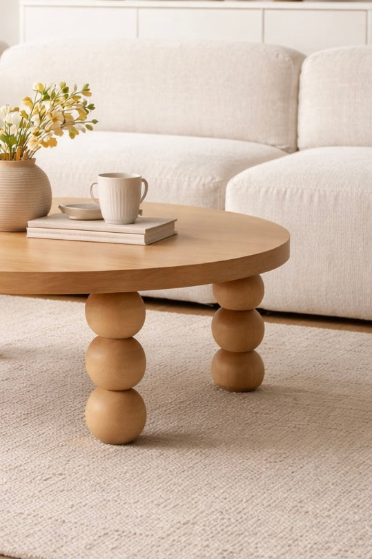 Pied de meuble en bois tourné à détail triple sphère – Fait main, H244 mm