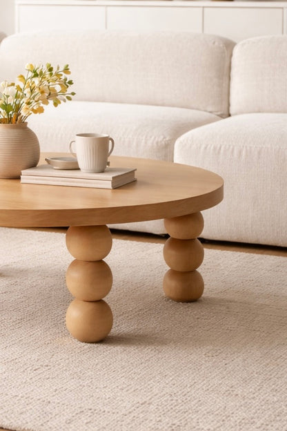 Pied de meuble en bois tourné à détail triple sphère – Fait main, H244 mm