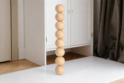 Pied de table tourné en bois – Motif huit sphères, 656 mm