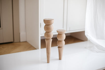 Pieds de Meuble Coniques en Bois avec Double Boule – Tournés, H250 mm