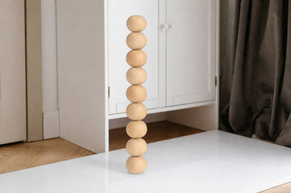 Pied de table tourné en bois – Motif neuf sphères, 739 mm