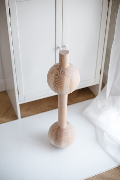 Pied de Meuble en Bois Double Sphère – Tourné, H670 mm