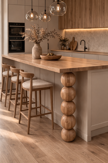 Pied de meuble en bois avec cinq détails sphériques – Design tourné, H730 mm