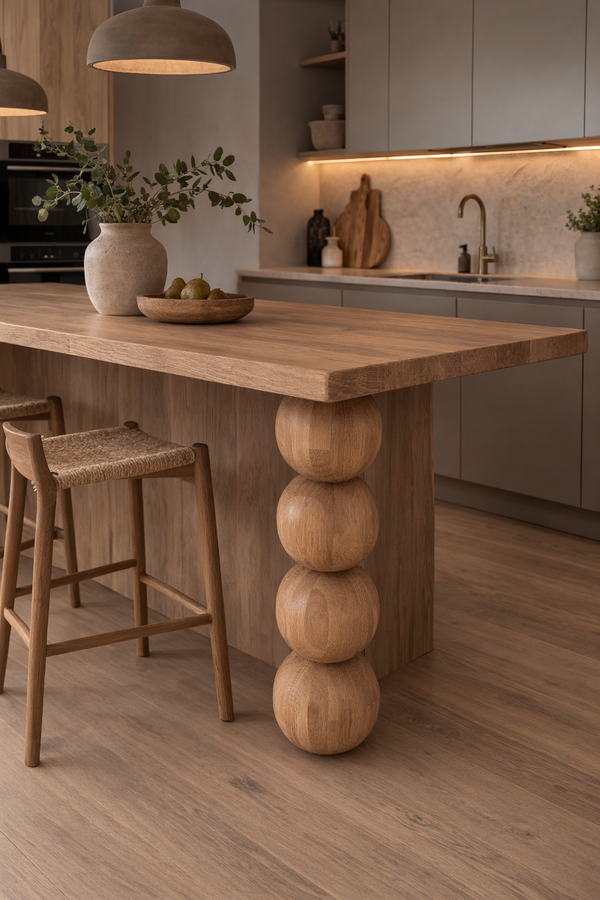 Pied de meuble en bois avec quatre sphères décoratives – Tourné, H670 mm