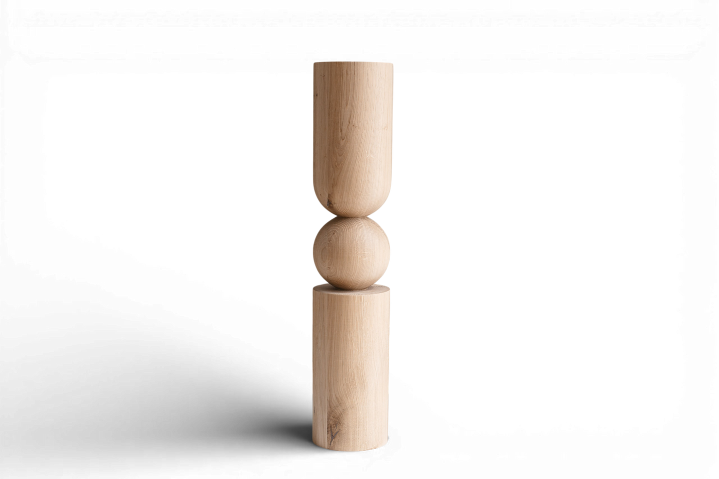 Pied de table et de bar en bois avec sphère décorative – Design fait main, H690 mm