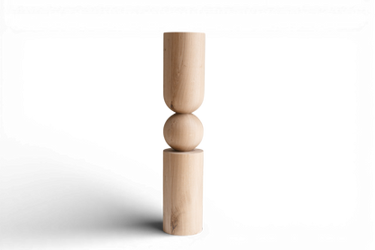 Pied de table et de bar en bois avec sphère décorative – Design fait main, H690 mm