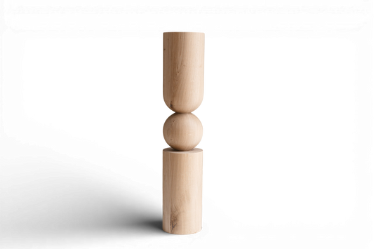 Pied de table et de bar en bois avec sphère décorative – Design fait main, H690 mm