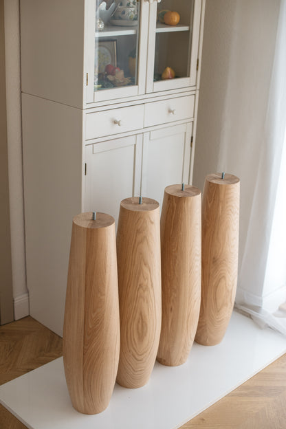 Lot de 4 pieds de table en chêne massif – Pieds de table à manger ovales en bois 736 mm