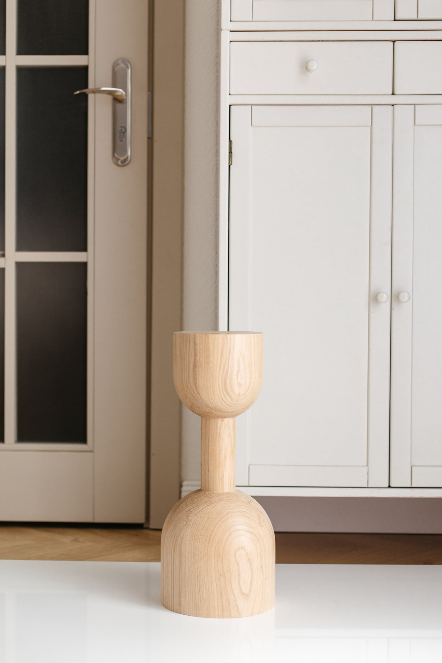Pied de table basse en bois naturel – Support de meuble tourné, H450 mm