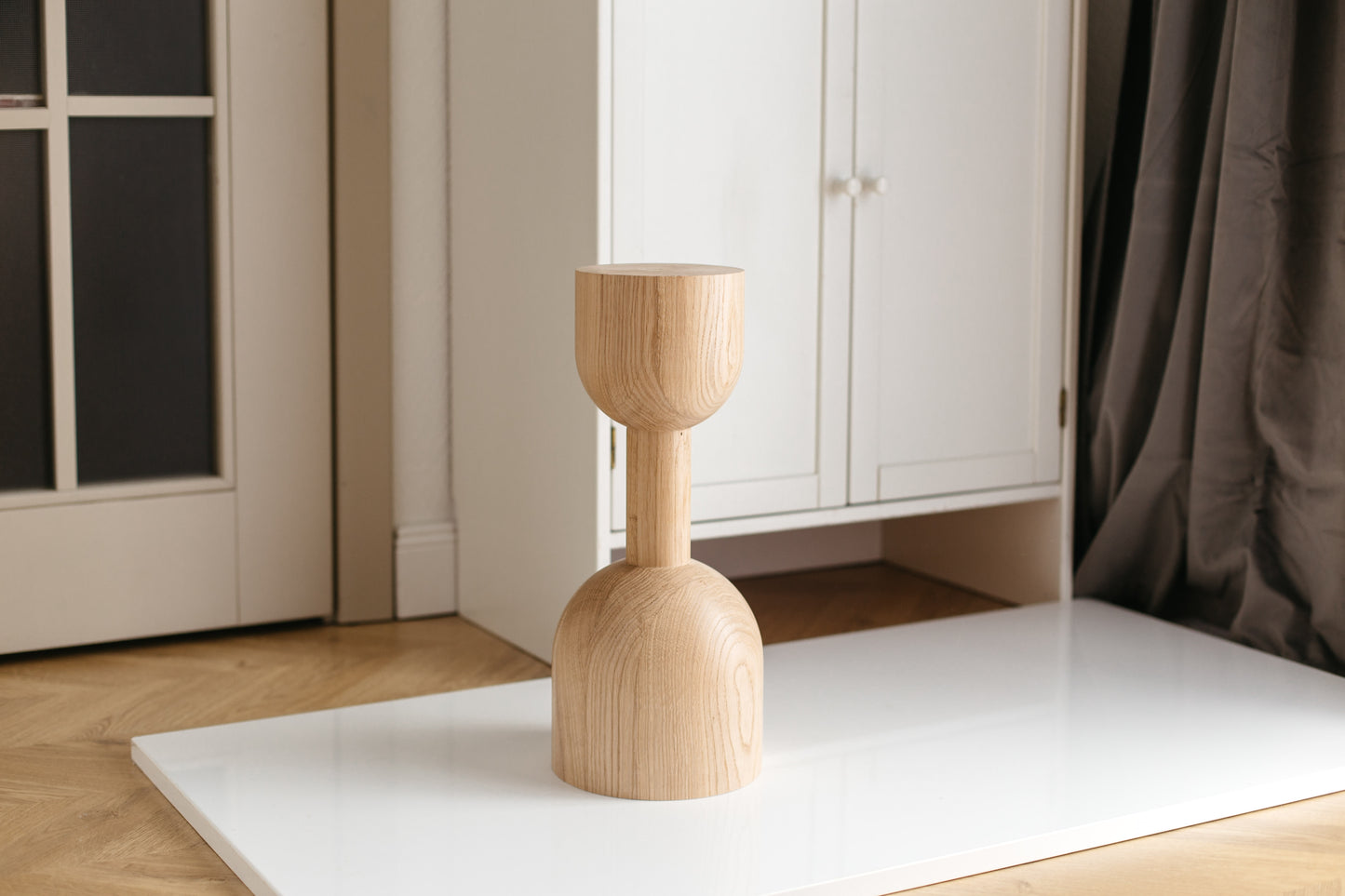 Pied de table basse en bois naturel – Support de meuble tourné, H450 mm