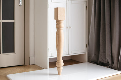 Pied de table classique en bois tourné – Support de meuble tourné, H740 mm