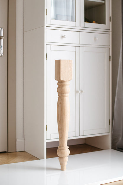 Pied de table classique en bois tourné – Support de meuble tourné, H740 mm