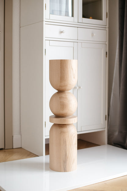 Pied de table/bar en bois avec sphère centrale décorative – Tourné, H710 mm