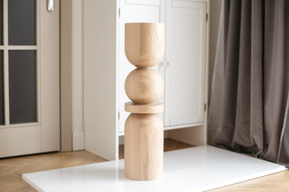 Pied de table/bar en bois avec sphère centrale décorative – Tourné, H710 mm