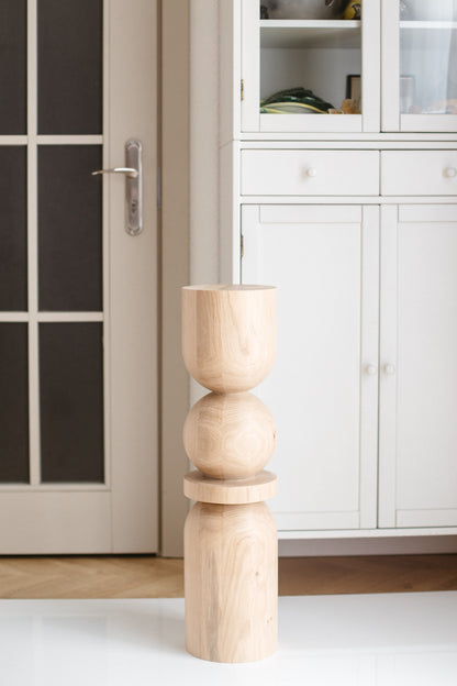 Pied de table/bar en bois avec sphère centrale décorative – Tourné, H710 mm