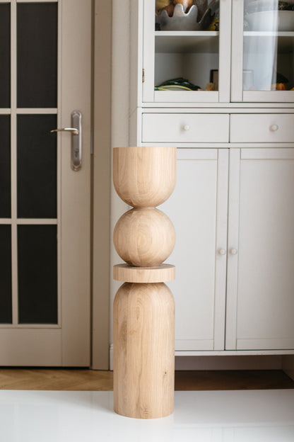 Pied de table et de bar en bois avec sphère centrale – Design tourné, H860 mm