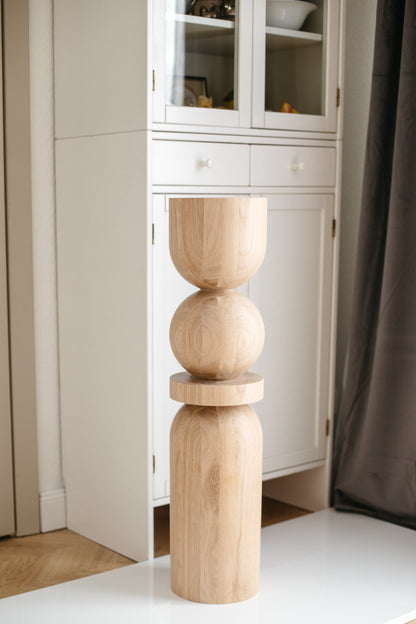 Pied de table et de bar en bois avec sphère centrale – Design tourné, H860 mm