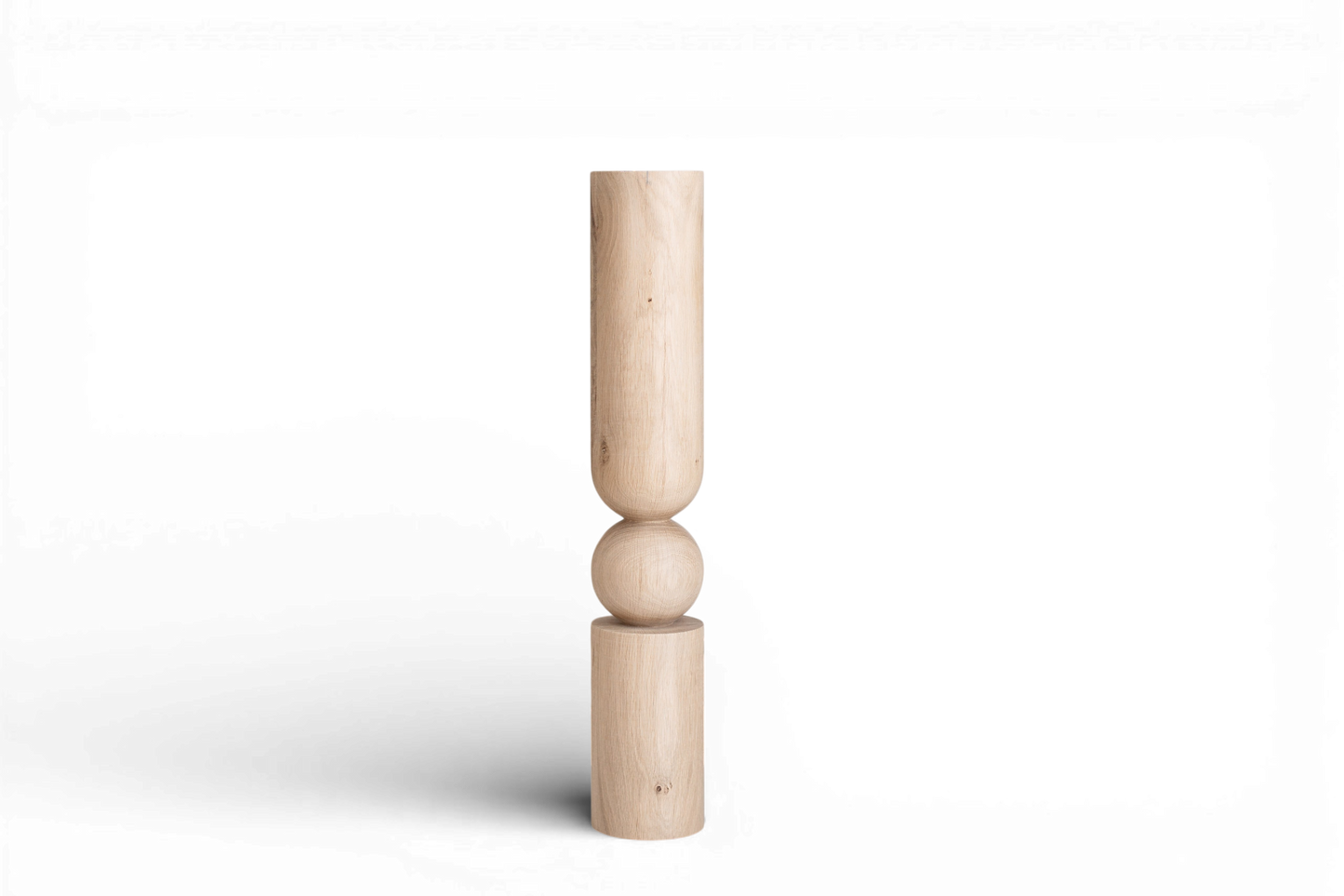 Pied de table/bar en bois avec détail sphérique central – Design tourné au tour, H690 mm