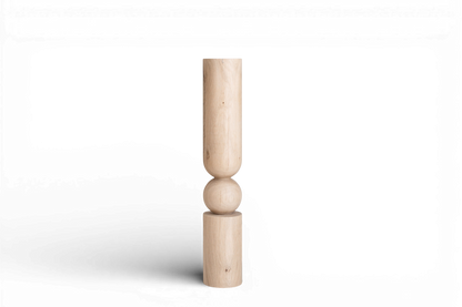 Pied de table/bar en bois avec détail sphérique central – Design tourné au tour, H690 mm