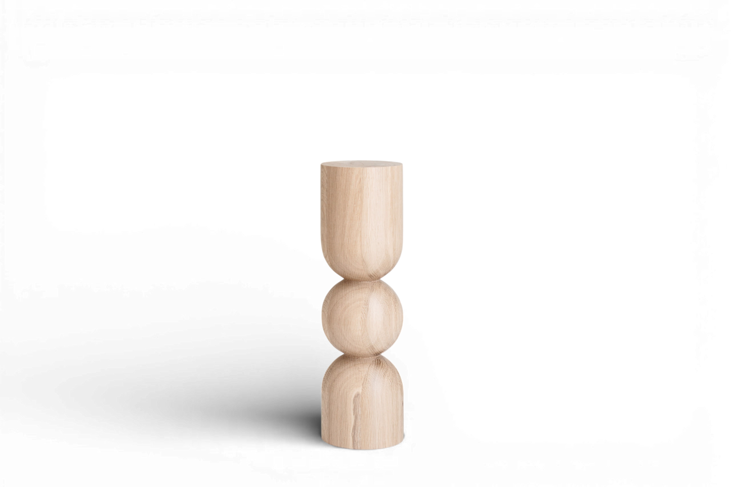 Pied de table basse en bois naturel avec sphère décorative – Design tourné au tour, H400 mm