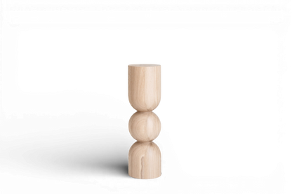Pied de table basse en bois naturel avec sphère décorative – Design tourné au tour, H400 mm