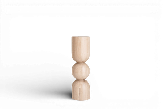 Pied de table basse en bois naturel avec sphère décorative – Design tourné au tour, H400 mm