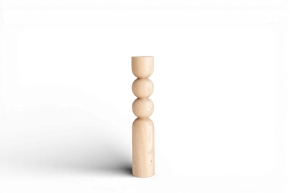 Pied de table basse en bois naturel avec détail à double sphère – Design fait main, H540 mm