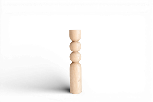 Pied de table basse en bois naturel avec détail à double sphère – Design fait main, H540 mm