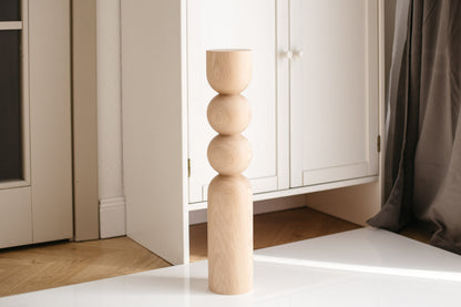 Pied de table basse en bois naturel avec détail à double sphère – Design fait main, H540 mm