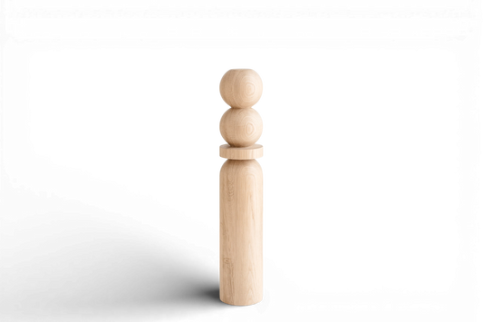 Pied de table basse en bois naturel avec deux sphères supérieures – Fabrication artisanale, H540 mm