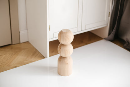Pieds de meuble en bois avec détails double sphère – Design fait main, H305 mm