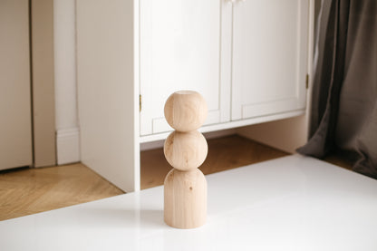 Pieds de meuble en bois avec détails double sphère – Design fait main, H305 mm