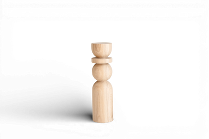 Pied de table basse en bois naturel avec détail sphérique – Design fait main, H380 mm