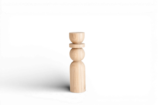 Pied de table basse en bois naturel avec détail sphérique – Design fait main, H380 mm