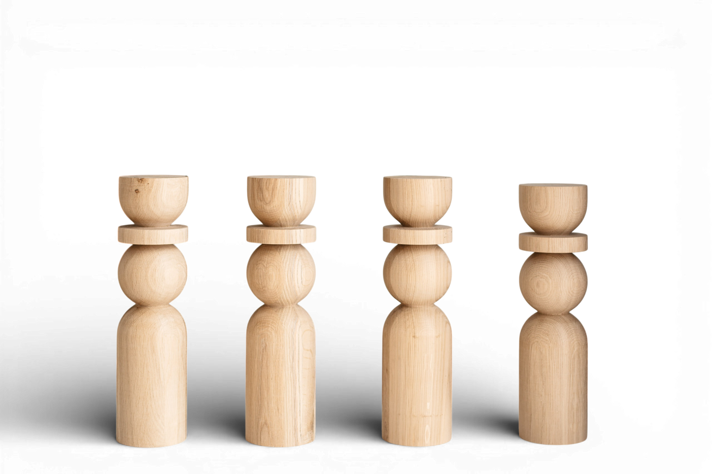 Pieds de table basse en bois naturel avec détail sphérique – Faits à la main, lot de 4, H380 mm