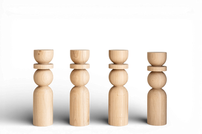 Pieds de table basse en bois naturel avec détail sphérique – Faits à la main, lot de 4, H380 mm