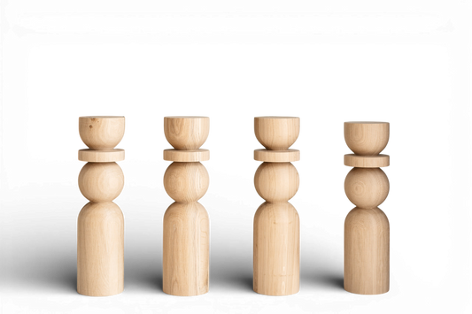 Pieds de table basse en bois naturel avec détail sphérique – Faits à la main, lot de 4, H380 mm