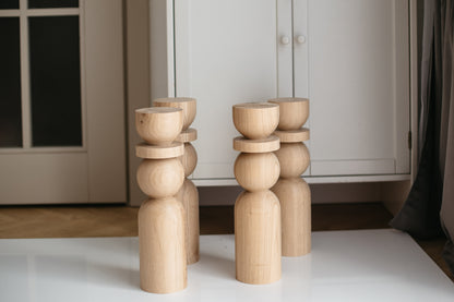 Pieds de table basse en bois naturel avec détail sphérique – Faits à la main, lot de 4, H380 mm