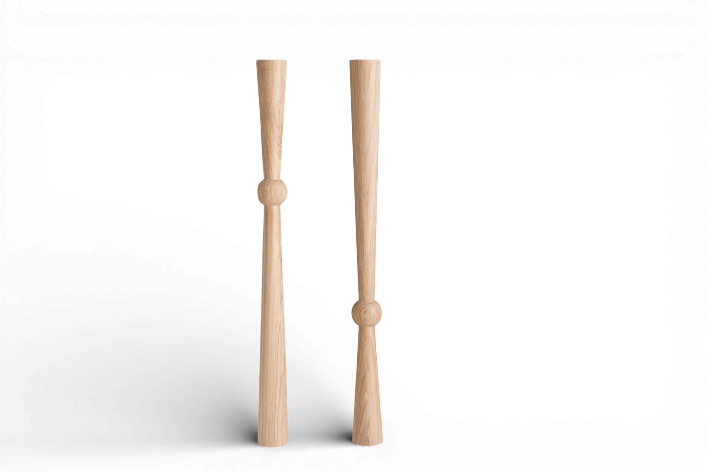Pied de table et de bar en bois avec sphère centrale – Chêne massif, Fait main, Lot de 2, H870 mm